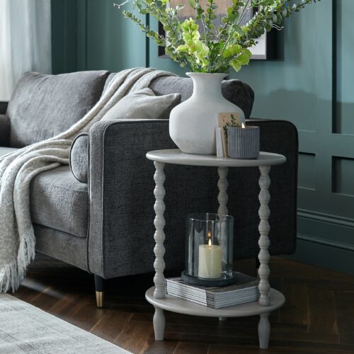 The Spindle Collection Grey Round Side Table