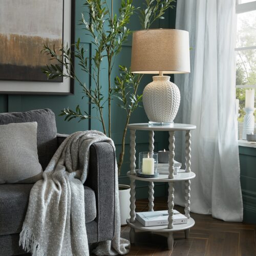 The Spindle Collection Tall Round Grey Side Table