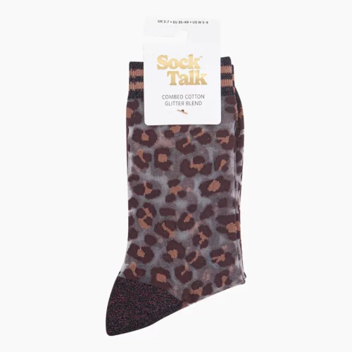 Leopard Print Sheer Socks in Brown