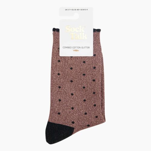Small Spots Combed Cotton Glitter Socks in Chocolate Brown/Black