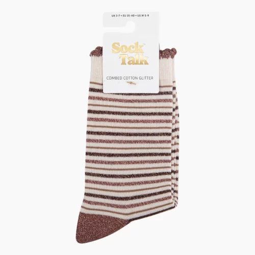Stripes Combed Cotton Glitter Socks in Chocolate