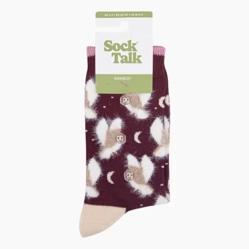 Owl Bamboo Fluffy Socks in Burgundy