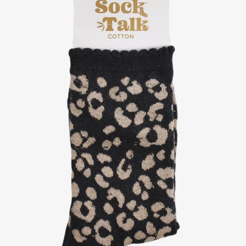Women's Glitter Socks - Black/Gold, Leopard