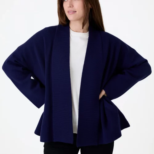 Cashmere Like Kimono Sleeve Cardigan - Navy