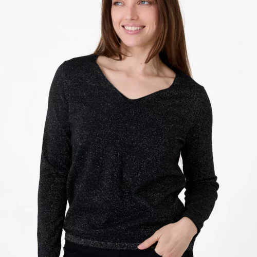 Dreams Sparkle Fitted V-Neck Jumper - Black S/M