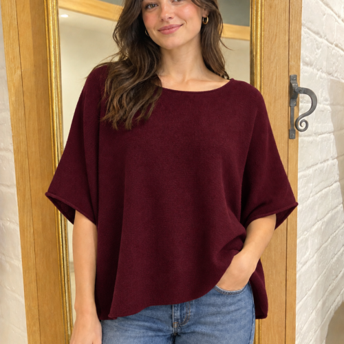 Round Neck Short Sleeve Layer Knit - Bordeaux