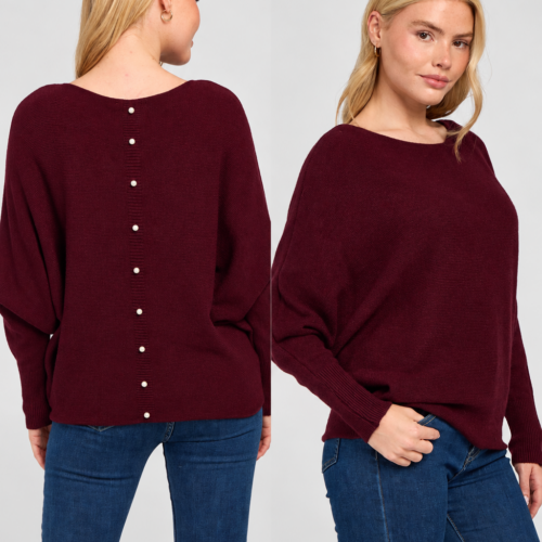 Pearl Back Batwing Jumper - Bordeaux