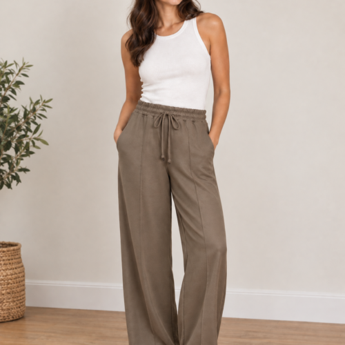 Drawstring Trousers With Crease - Taupe