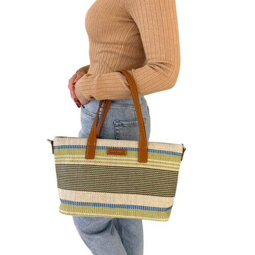 Natural Material Straw Finish Tote Bag - Olive Branch