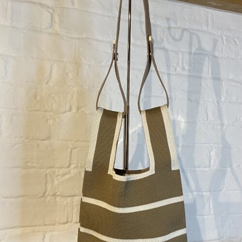Japanese Traditional Knitted Knot Bag - Cream & Mocha Stripe Design