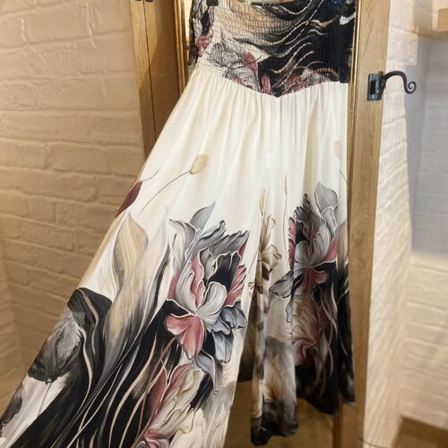 Elasticated Waist Floral Trousers - Black