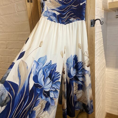 Elasticated Waist Floral Trousers - Navy