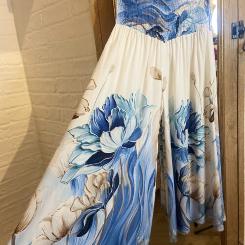 Elasticated Waist Floral Trousers - Blue