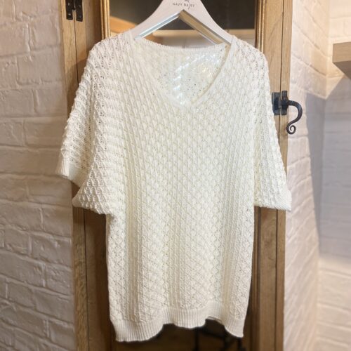 V-Neck Crochet Short Sleeve Top - White