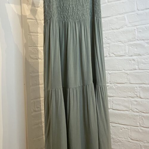 Strap Tiered Shirred Dress - Khaki