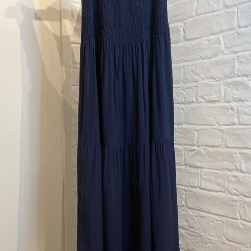Strap Tiered Shirred Dress - Navy