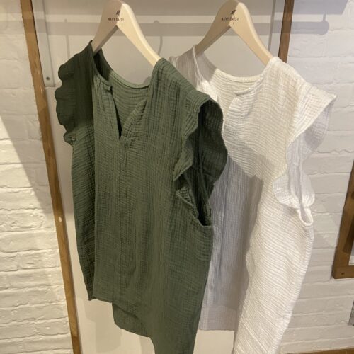 Cheesecloth Ruffle Sleeve Blouse