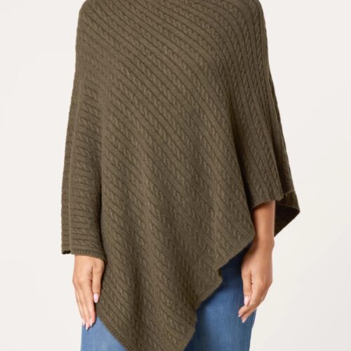 Asymmetric Knit Poncho - Khaki