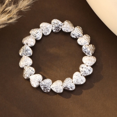 Multi Chunky Heart Bracelet - Silver