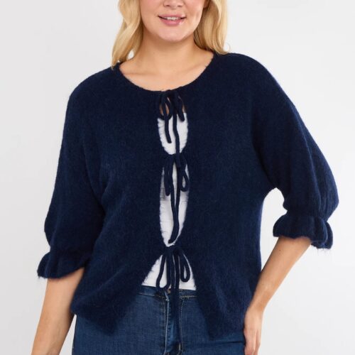 Alpaca Tie Cardigan - Navy
