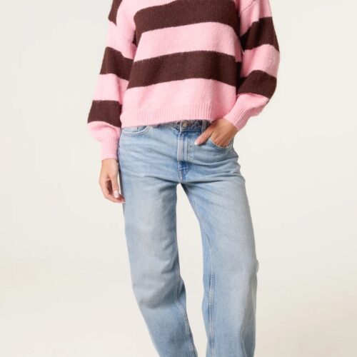 Polo Striped Knit Jumper - Chocolate/Pink