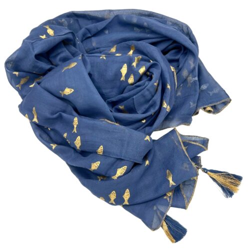 Sea Blue & Gold Fish Design Sarong