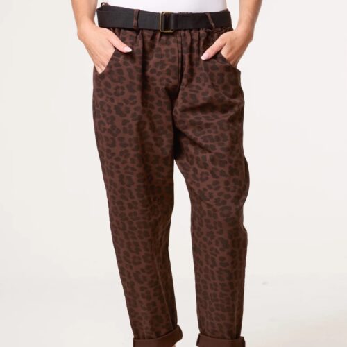 Belted Leopard Trousers - Chocolate