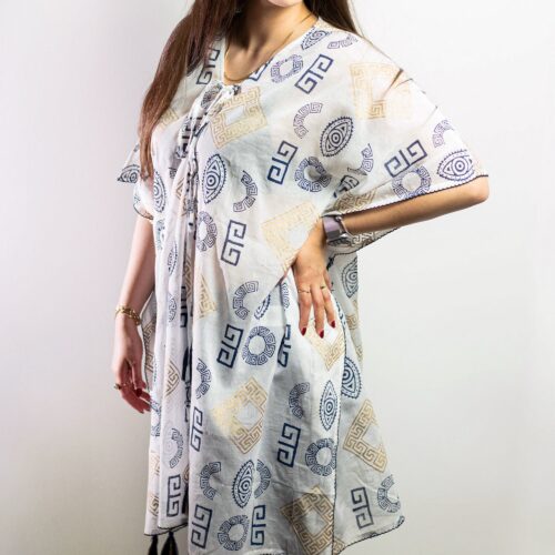 Gold & Blue Greek Motif Hand-Painted Kaftan