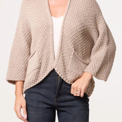 Knitted Cardigan With Front Pockets - Mocha
