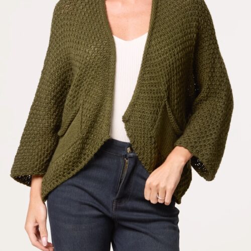 Knitted Cardigan With Front Pockets - Khaki