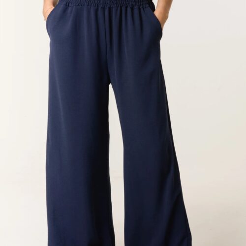 Wide Legged Elasticated Waist Trousers - Navy
