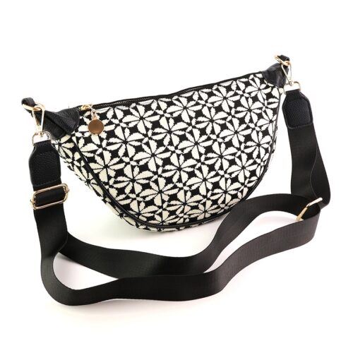 Black & White Repeat Print Half Moon Bag