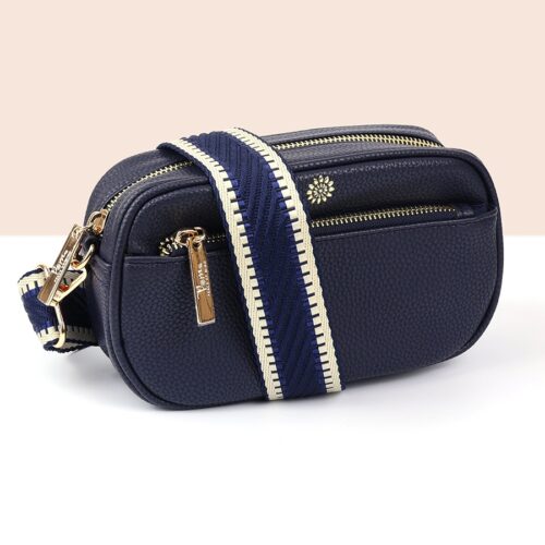 Navy Vegan Leather Camera Bag