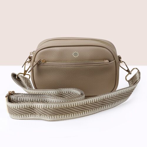 Beige Vegan Leather Camera Bag