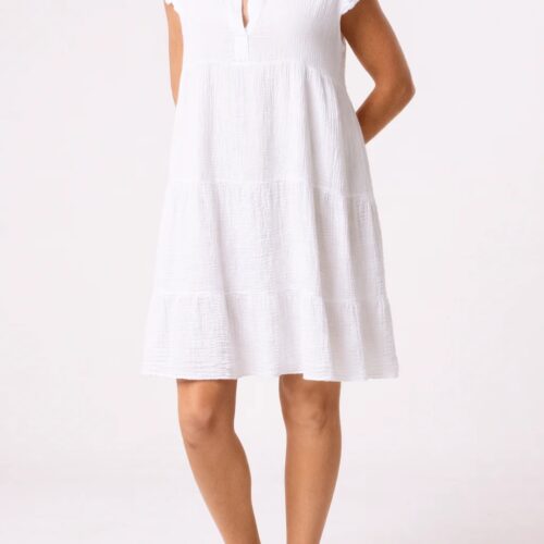 Frill Sleeve Cheesecloth Dress - White