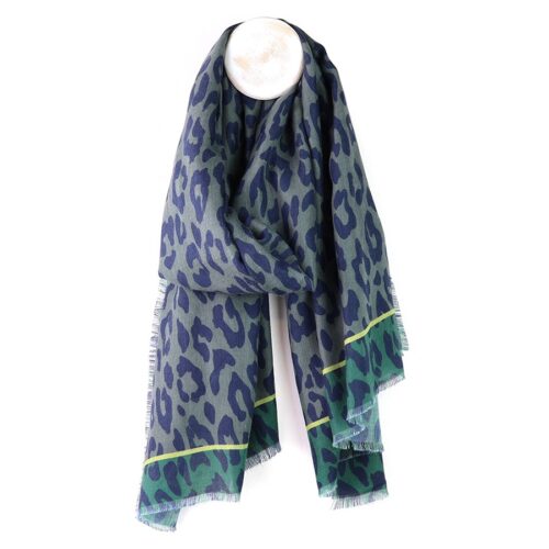 Recycled  Green/Grey/Navy Animal Print Scarf