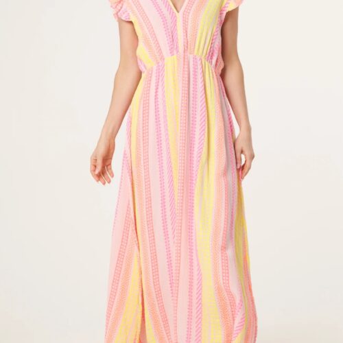 Aztec Frill Sleeve Cotton Dress