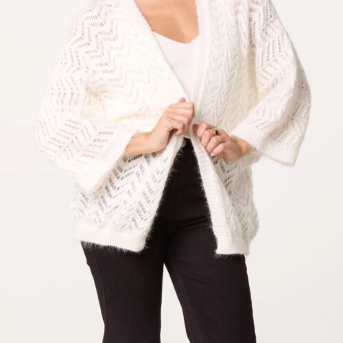 Knitted Zig Zag Kimono Cardigan - Winter White