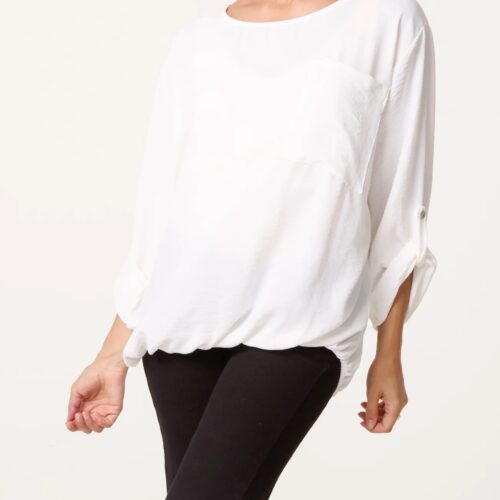 Front Pocket Balloon Blouse - White