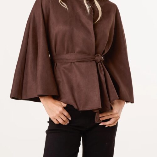 Short Kimono Style Inspired Jacket - Chocolate