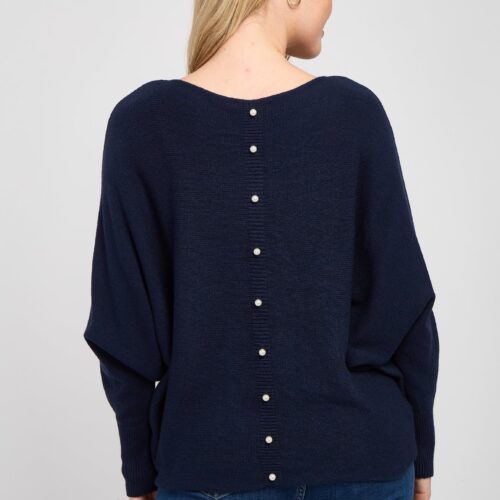 Pearl Back Batwing Jumper - Navy