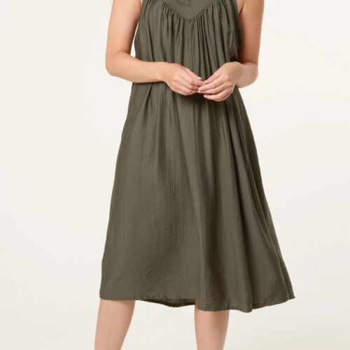 V-neck Midi Dress - Khaki