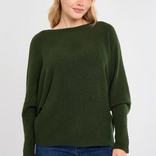 Pearl Back Batwing Jumper - Olive