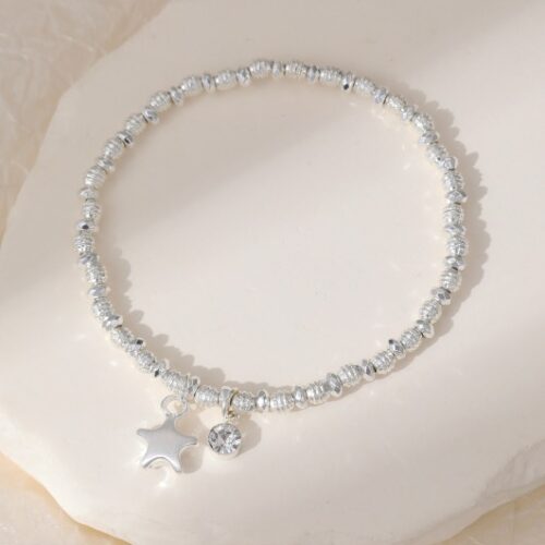 Gracee Elasticated Star & Diamanté Bracelet - Silver