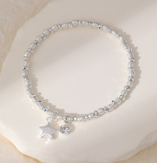 Gracee Elasticated Star & Diamanté Bracelet - Silver