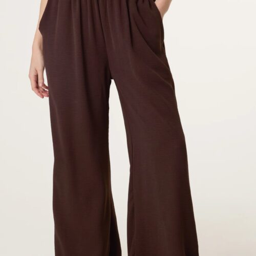 Wide Legged Elasticated Waist Trousers - Chocolate