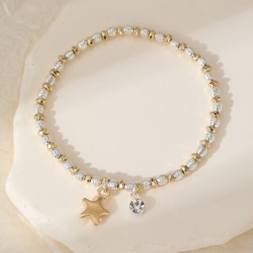 Gracee Elasticated Star & Diamanté Bracelet - Silver/Gold