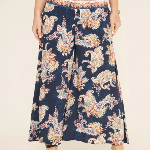 Paisley Elasticated Waist Trousers - Navy