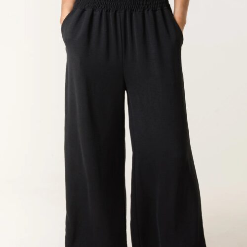 Wide Legged Elasticated Waist Trousers - Black