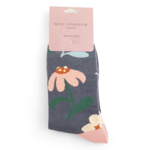 Miss Sparrow - Retro Floral Socks Ink Blue